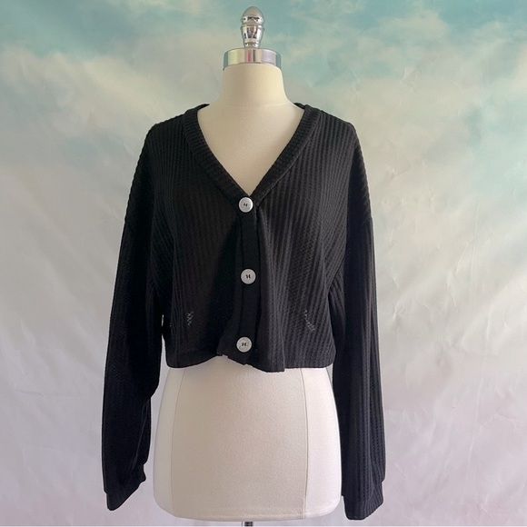 SHEIN Sweaters - Black Cropped Button Down Cardigan